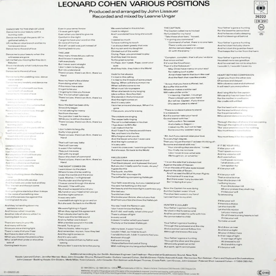 Leonard Cohen Various Positions-vinyyli - Image 2